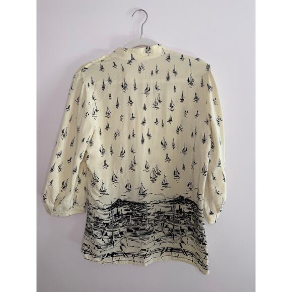 ASO Gossip Girl Blair Waldorf Parker Silk Sailboat Pleated Button Blouse Rare L - Picture 3 of 10